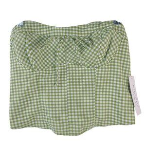 NWT Kirious Los Angeles Green Gingham Checkered Strapless Smocked Tube Top Sz S